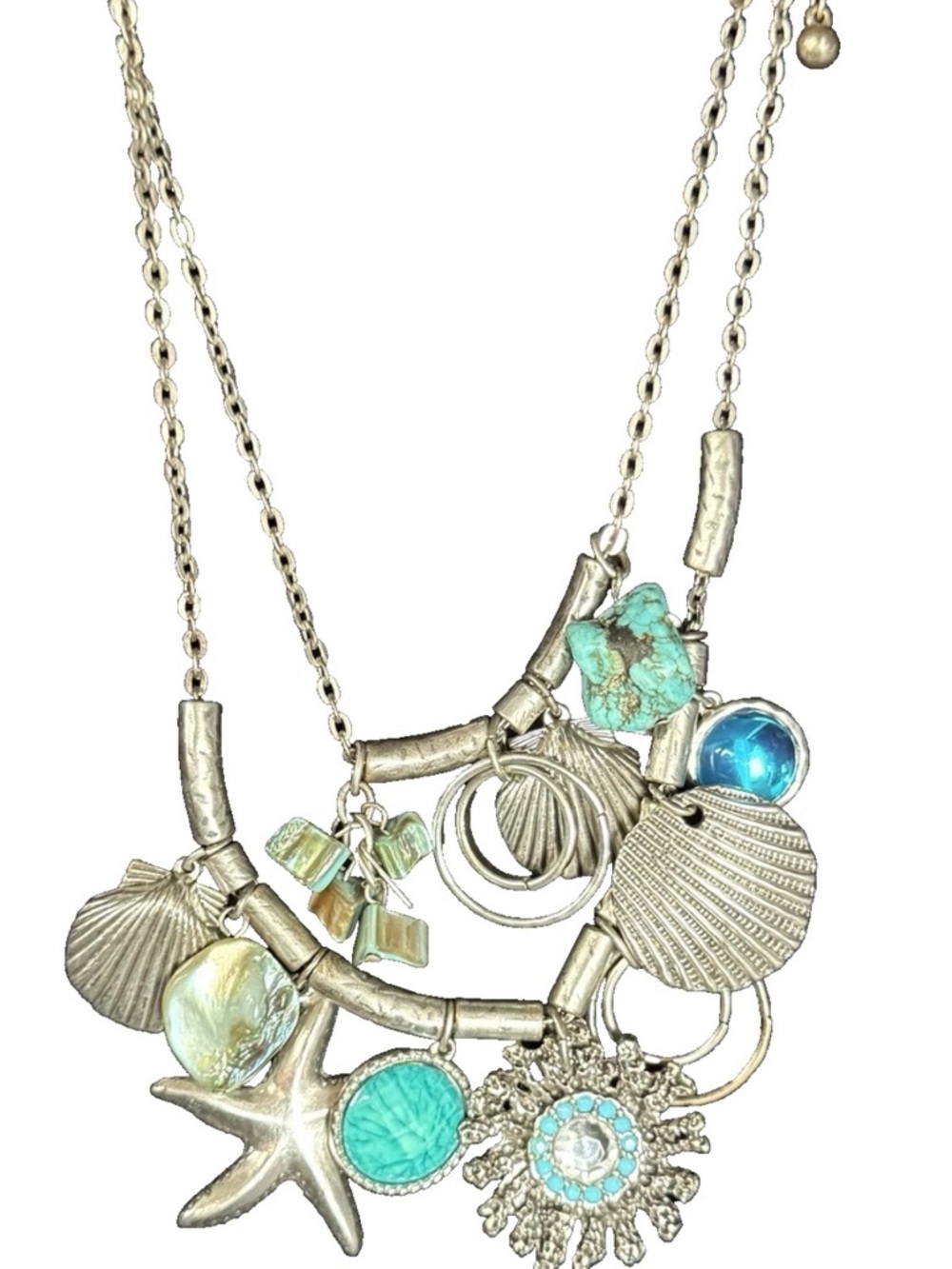 Double Strand Multi Charm Nautical Necklace Ocean Mermaid Sealife